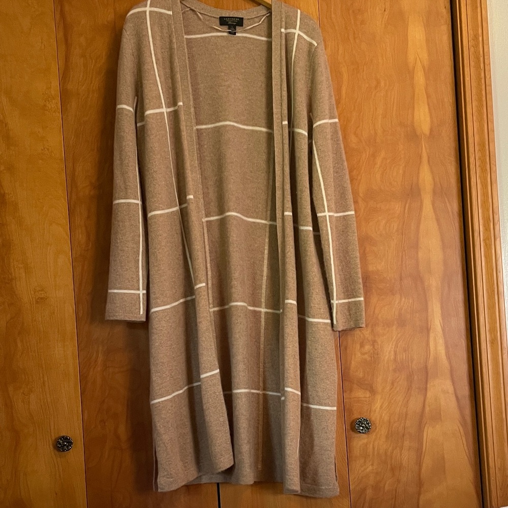 Charter Club Tan and Cream Long Cardigan